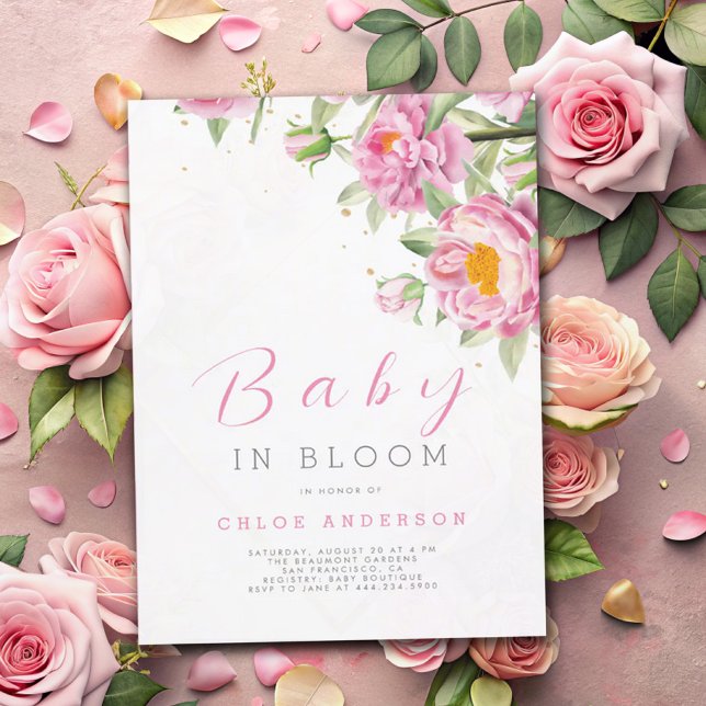 Girl Pink Floral Baby in Bloom Shower Cute Invitation (Creator Uploaded)