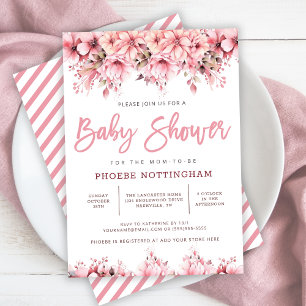 Girl Pink Floral Baby Shower Invitation