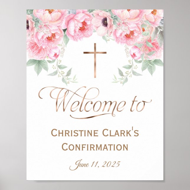 Girl, Pink, Floral, Confirmation Welcome Sign, Poster (Front)