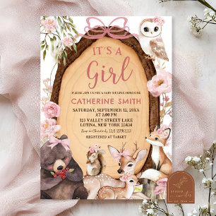 Girl Pink Forest Woodland Animal Baby Shower Invit Invitation
