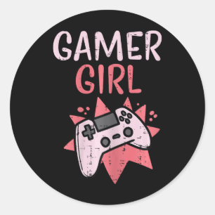 Girl Pink Game Controller Cute Video Gaming Women  Classic Round Sticker
