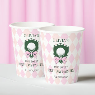 Girl Pink Golf Two Sweet 2nd Birthday Party Paper Cups