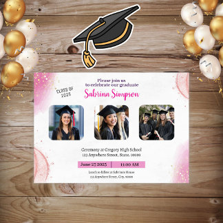 Girl Pink Graduation Invitation 
