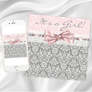 Girl Pink Grey Baby Shower Invitation