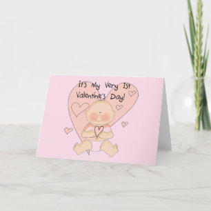 Girl Pink Hearts 1st Valentines Tshirts Holiday Card