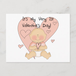 Girl Pink Hearts 1st Valentines Tshirts Holiday Postcard