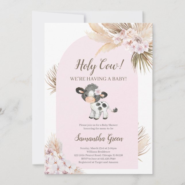 Girl Pink Holy Cow Baby Shower Invitation (Front)