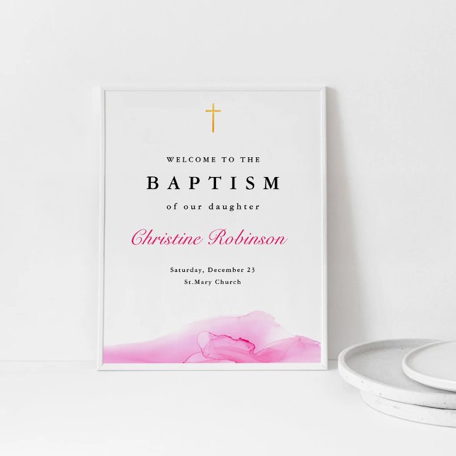 Girl Pink Ink Christening Baptism Welcome Poster (Creator Uploaded)
