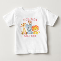 Girl Pink Jungle Animals Wild One Birthday Cute