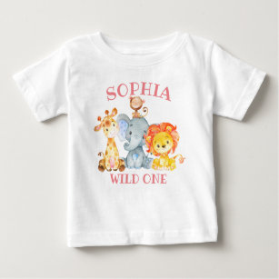 Girl Pink Jungle Animals Wild One Birthday Cute Baby T-Shirt