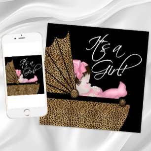 Girl Pink Leopard Baby Shower Invitation