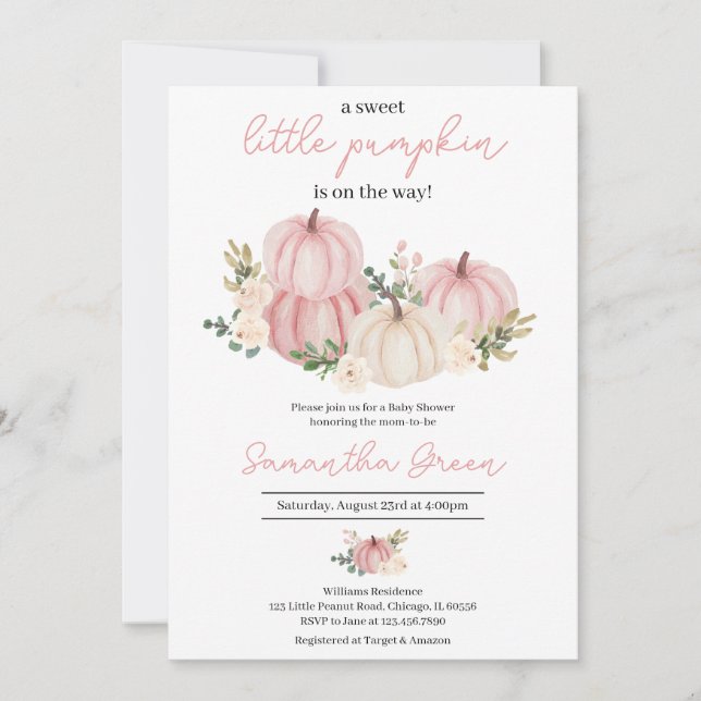 Girl Pink Little Pumpkin Baby Shower Invitation (Front)