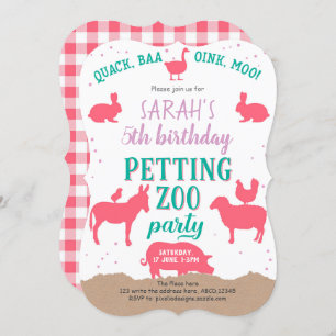 Girl, Pink, Petting Zoo, Farm Animals, Birthday Invitation