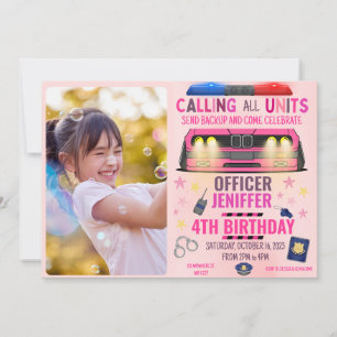 Girl Pink Police Officer Police Birthday Invitation