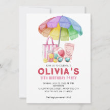 Girl Pink Pool Birthday Party Invitation Card