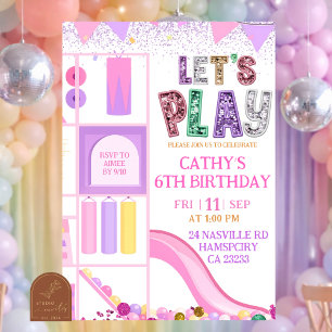 Girl Pink Purple Glitter Let's Play Indoor Playgro Invitation