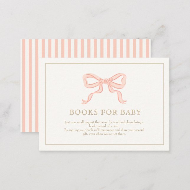 Girl Pink Ribbon elegant Minimalist Books for baby Enclosure Card (Creator Uploaded)