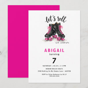 Girl Pink Roller Skating Birthday Party Invitation