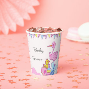 Girl Pink Stork Baby Shower Paper Cup