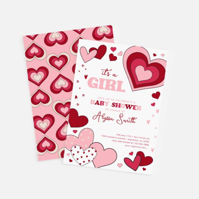 Girl Pink Valentine's Day Hearts Baby Shower Invitation (Creator Uploaded)
