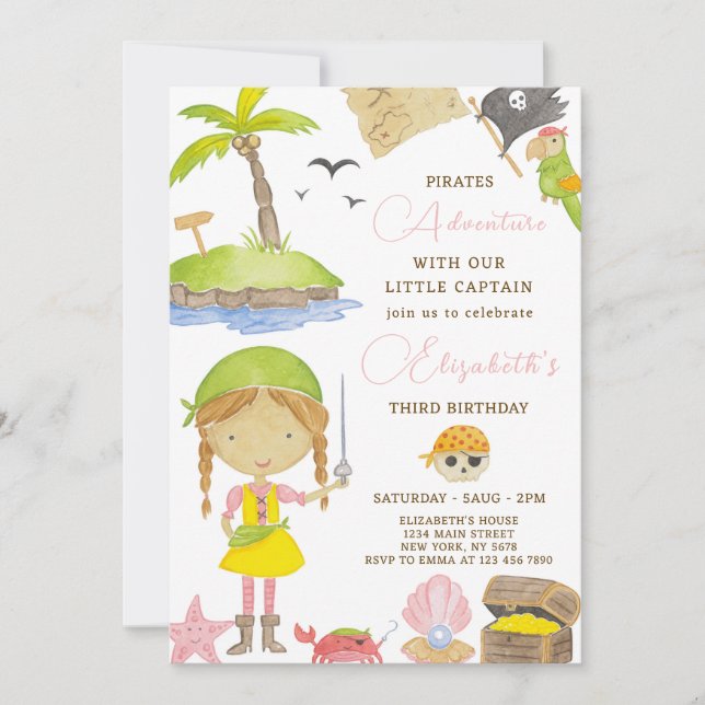 Girl Pirate Birthday Invitation (Front)