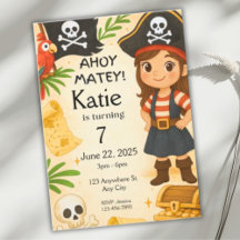 Girl Pirate Birthday Invitation, Ahoy Matey Party 