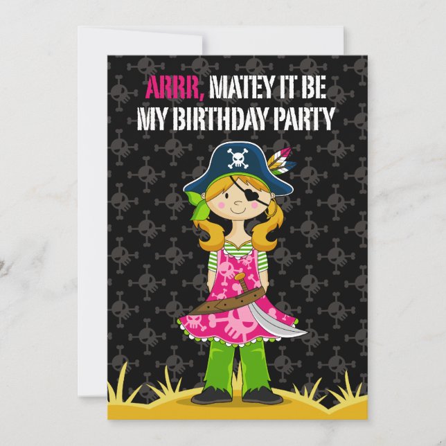 Girl Pirate Captain Party Invite (Front)
