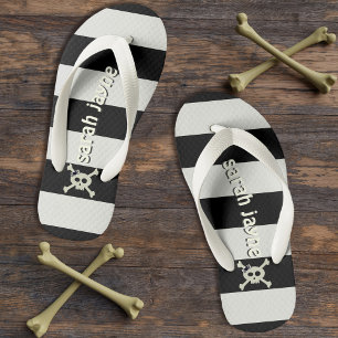 Girl Pirate Crossbones Black and White Stripes Kid's Jandals