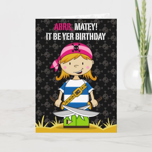 Girl Pirate Greeting Card (Front)