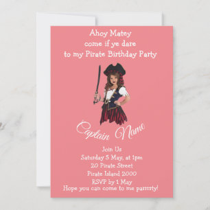 Girl Pirate PINK Theme Invitation