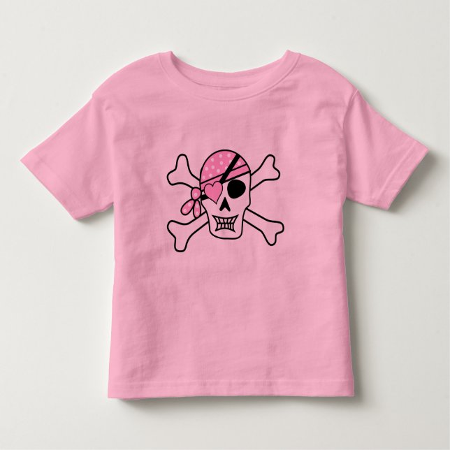 Girl Pirate Skull and Bones Toddler Pink Toddler T-Shirt (Front)