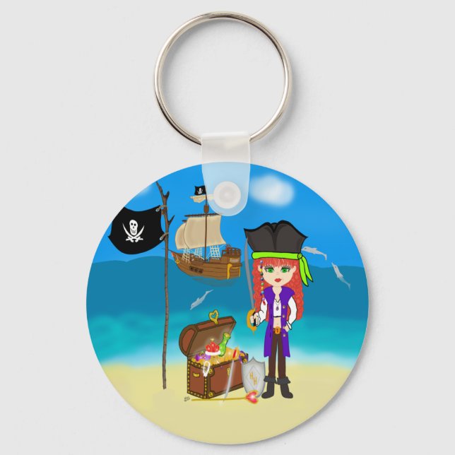 Girl Pirate with Treasure Chest Keychain (Front)