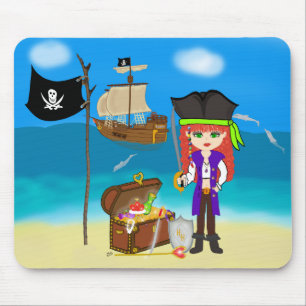 Girl Pirate with Treasure Chest Mousepad