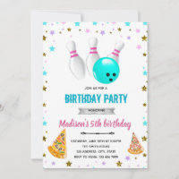 Girl pizza and bowling birthday invitation