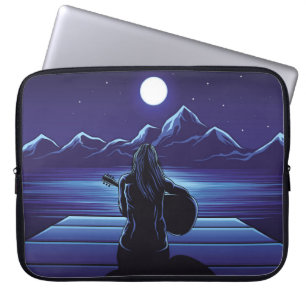 Girl playing guitar of the night guitar,girl,sky,a laptop sleeve