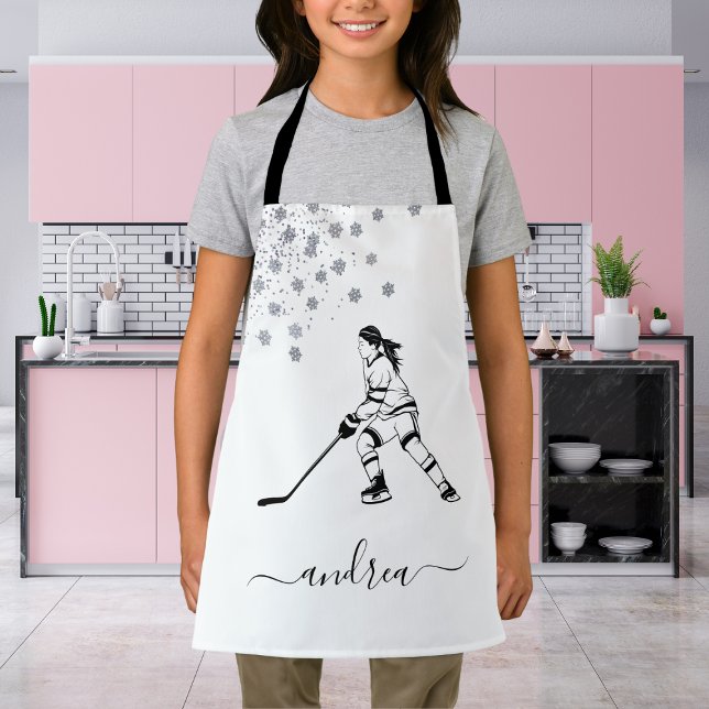 Girl Playing Ice Hockey Team Player Girly Name   Apron (Creator Uploaded)