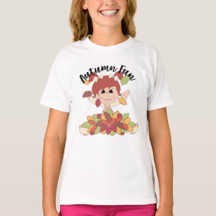 Girl Playing in Leaves - Autumn Fun T-Shirt