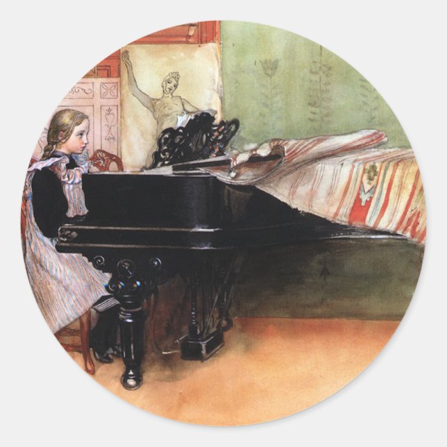 Girl Playing Piano Classic Round Sticker (Front)