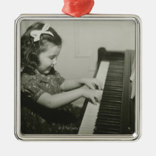 Girl Playing Piano Metal Tree Decoration