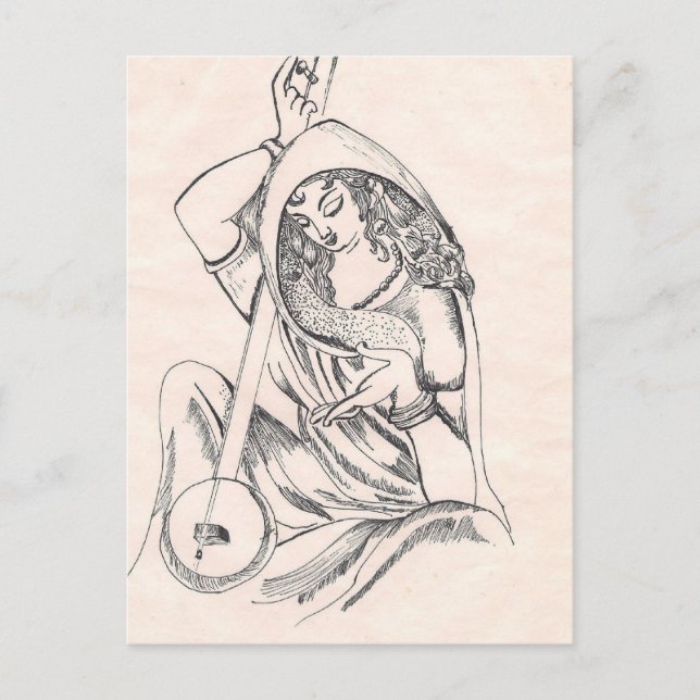 Girl playing sitar postcard (Front)