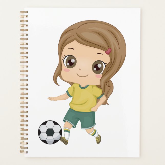 Girl Playing Soccer Adorable Kids Sports Planner (Front)