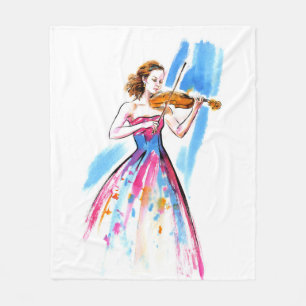 Girl playing the violin fleece blanket