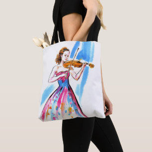 Girl playing the violin tote bag