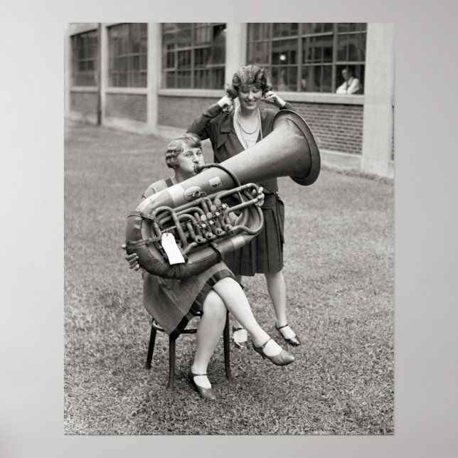 Girl Playing Tuba, 1928. Vintage Photo Poster (Front)
