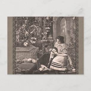 Girl Playing with Man's Moustache Funny Vintage Postcard