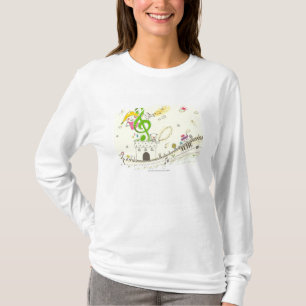 Girl playing with musical notes on house T-Shirt