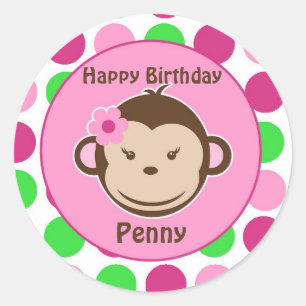Girl Polka Dot Monkey Stickers