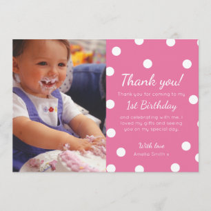 Girl polka dotted birthday thank you card