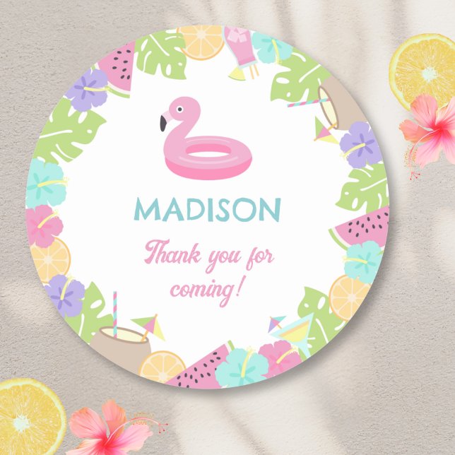 Girl Pool party  Classic Round Sticker (Creator Uploaded)