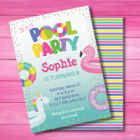 GIRL POOL PARTY, FLAMINGO FLOAT INVITATION